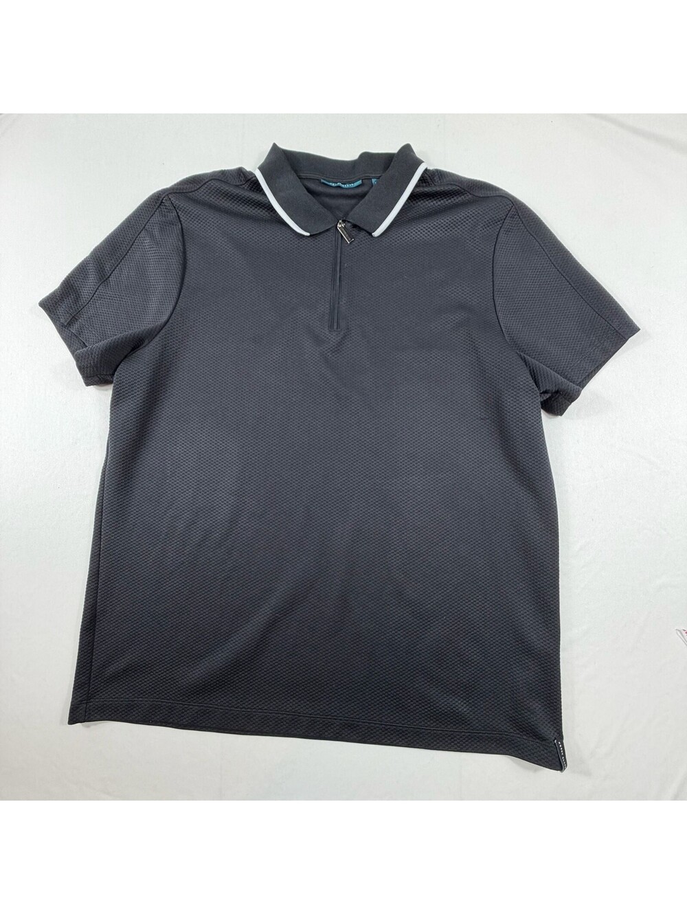 Perry Ellis Men's Black Textured Quarter Zip Polo Shirt